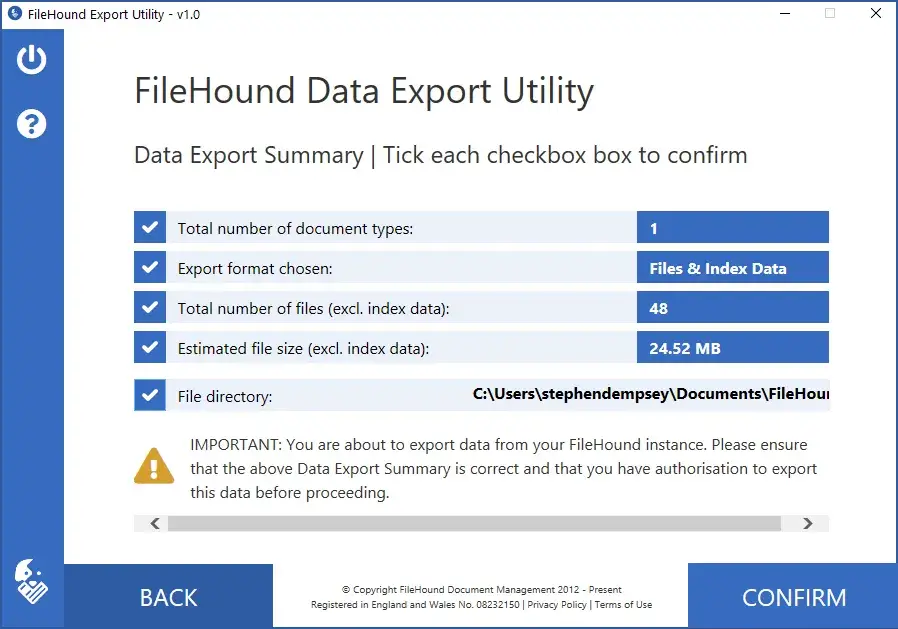 FileHound Export Utility screenshot